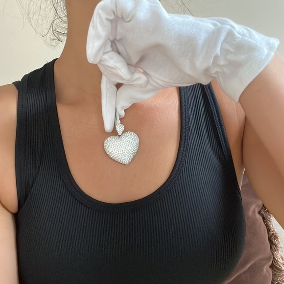 BRAND NEW CZ PAVE STERLING SILVER LARGE HEART PENDANT - Picture 9 of 9